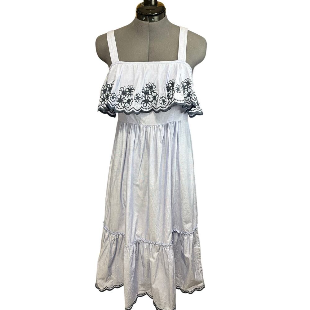 Kate Spade Daisy Embroidered Dress XS Blue / White stripe Cotton Floral Spring